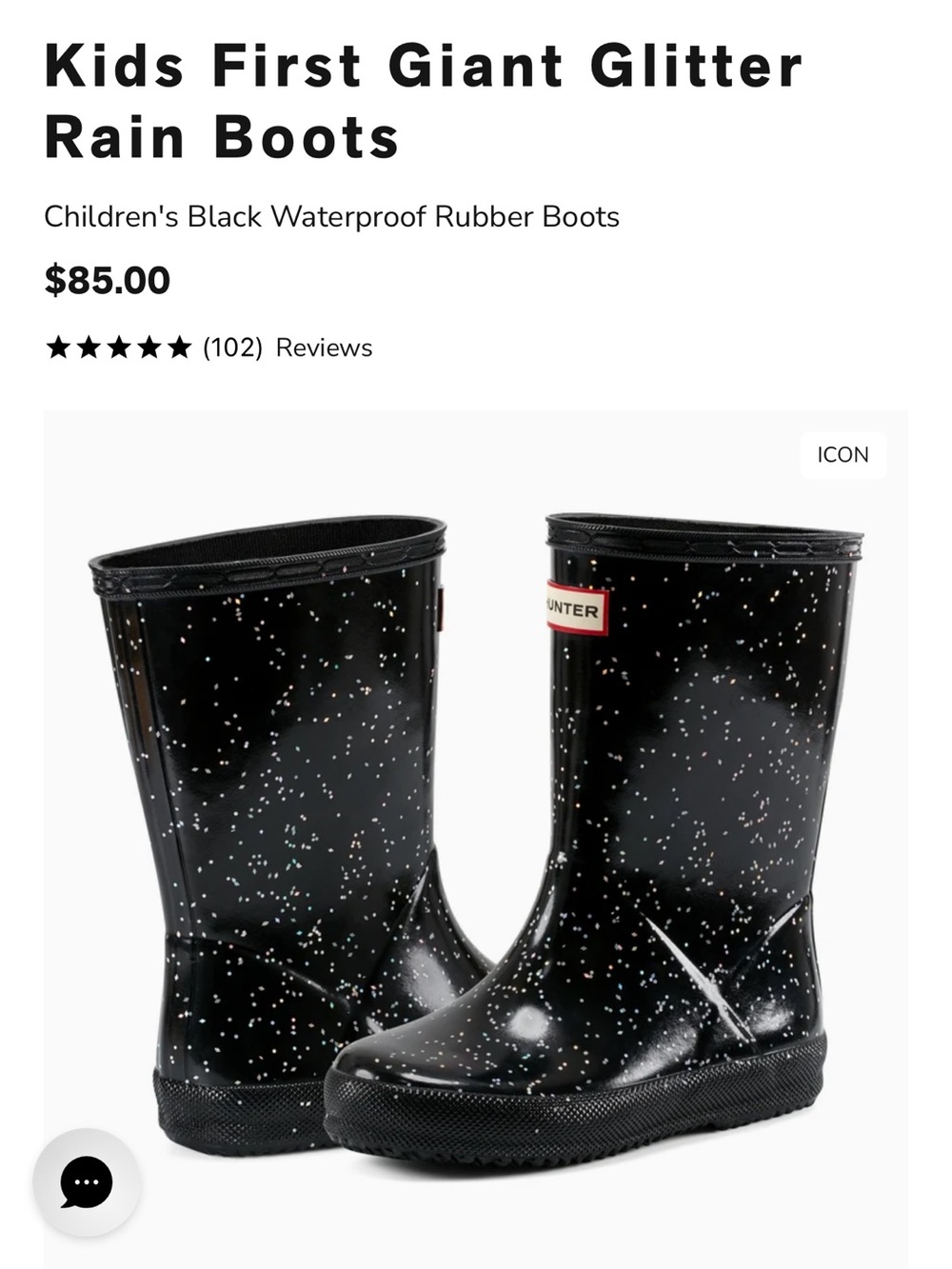 Hunter Little Kid Glitter Black Rain Boots NIB size 13